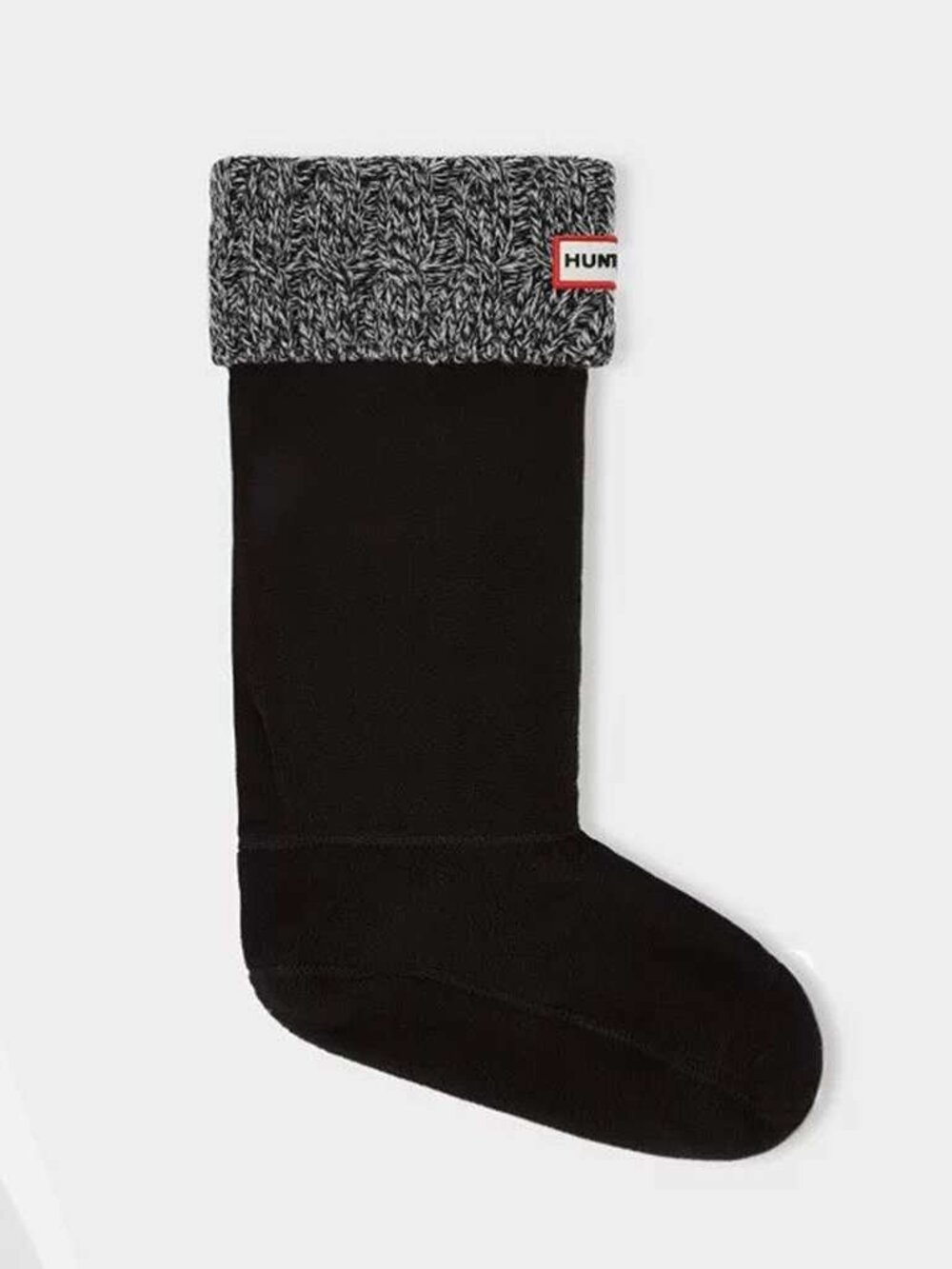 Hunter Size L 6-Stitch Cable Boot Socks, Black Fleece Leg & Gray Cable-Knit Cuff